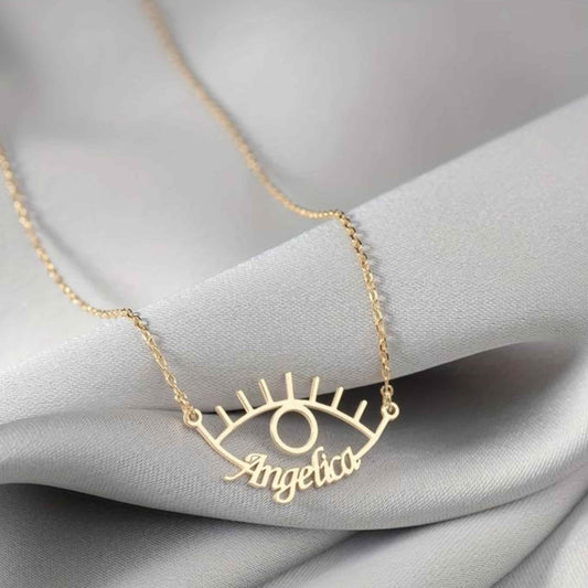 Lucky Eye - Custom Engraved Name Necklace with Evil Eye